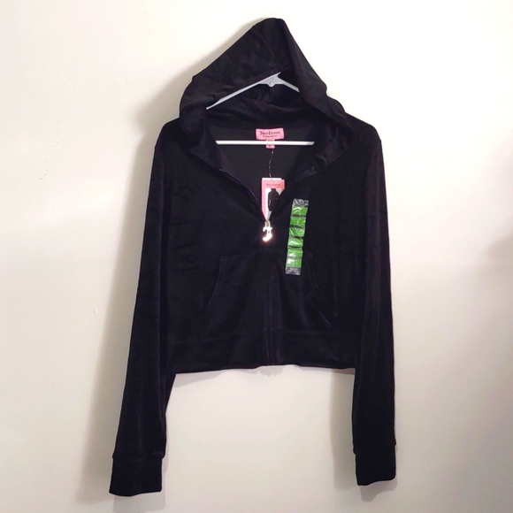 Juicy couture Vintage Y2K Classic Velour Velvet Zip-Up Jacket Hoodie cropped - Picture 1 of 8